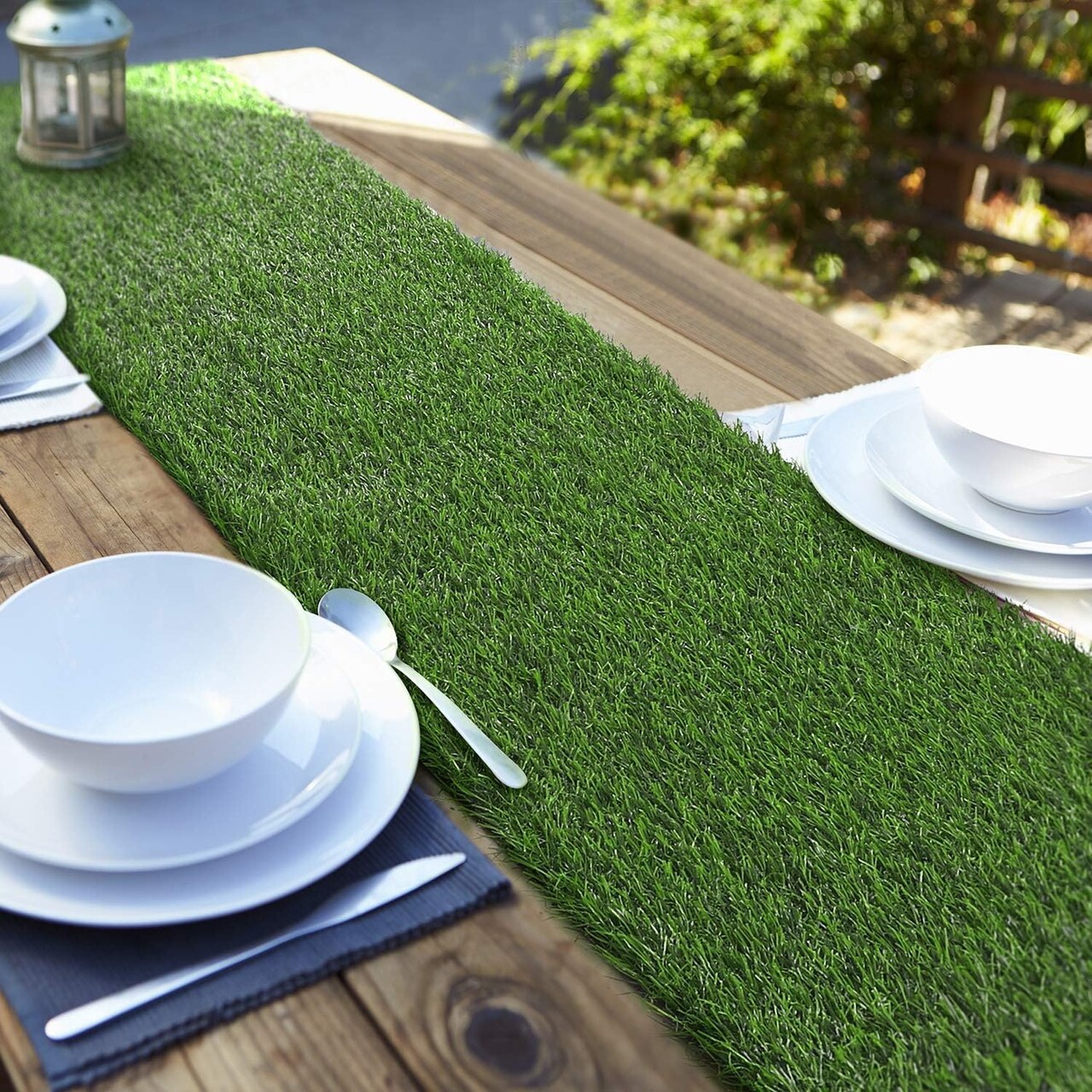 12 x 108 Inch Artificial Grass Table Runners Carpet Roll Synthetic Grass Table Runner Grass Tabletop Decoration for Spring Fall Summer Holiday, Baby Shower, Wedding, Birthday, Banquet